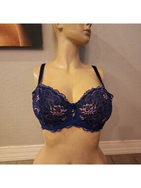 Wacoal Bra 38D Blue Pink Underwire Unlined 851252